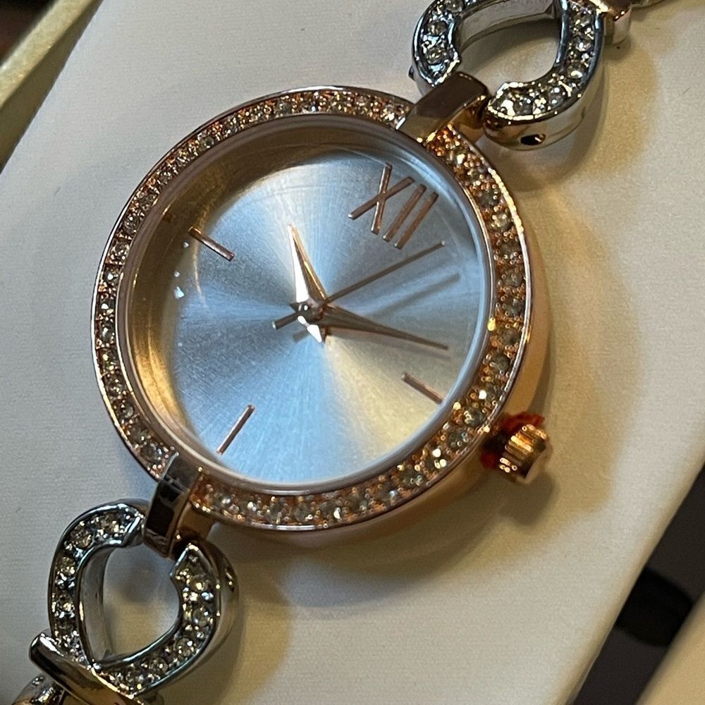 NUB Charter Club Two tone rose gold silver crystal bracelet watch